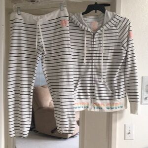 RIP CURL/B & W STRIPE ZIP FRONT HOODIE & JOGGER SET/NEW